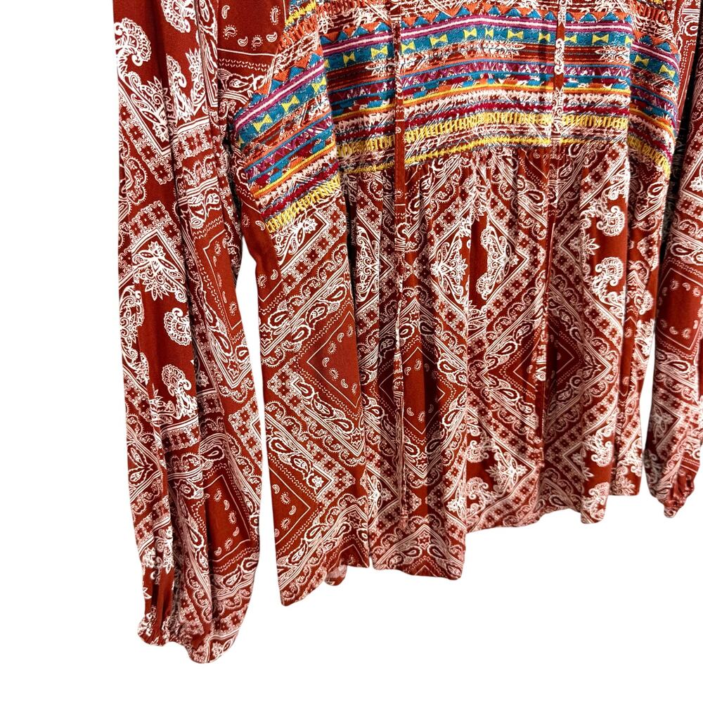 Anthropologie Savanna Jane Medium Boho Blouse Shirt Top Beach Festival Tropical - Picture 4 of 8